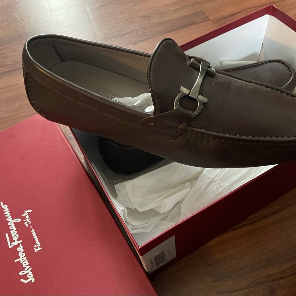 🔥 Salvatore Ferragamo Dark Brown Leather Slip-Ons